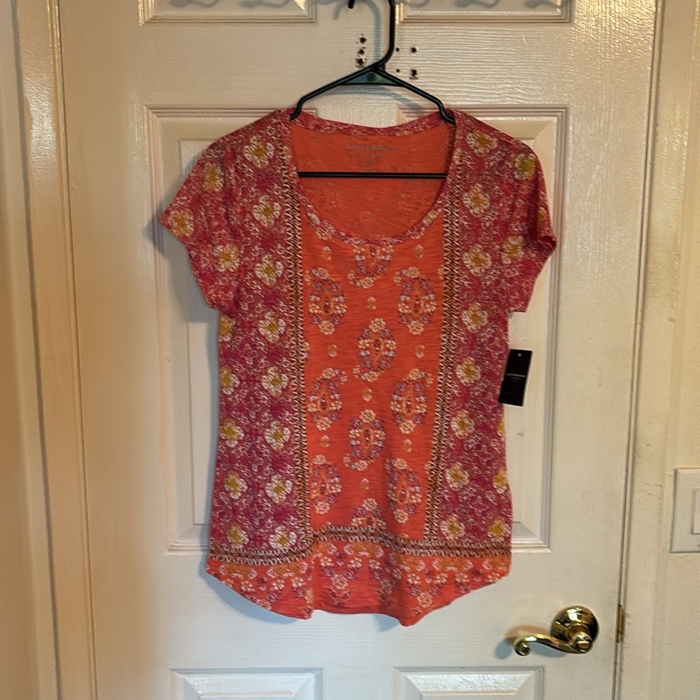 NWT Womens Lucky Brand Boho Top S MSRP $39.50 Coral Multi - Picture 6 of 9